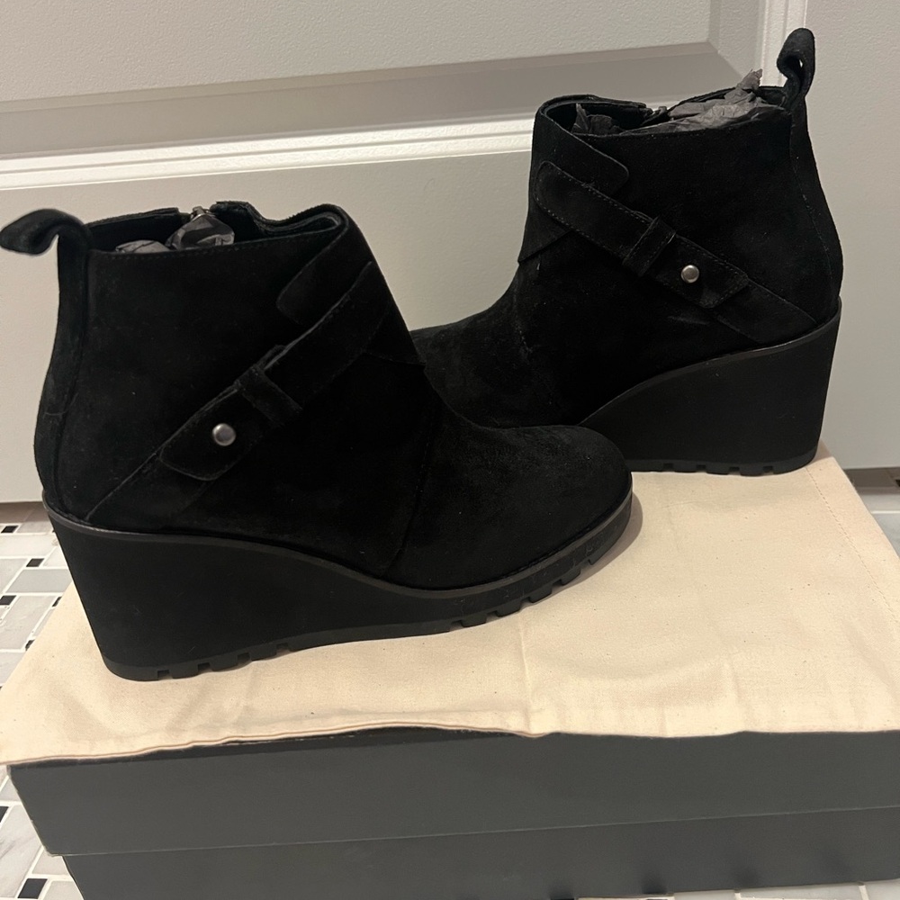 Eileen Fisher Black Suede Wedge Boots